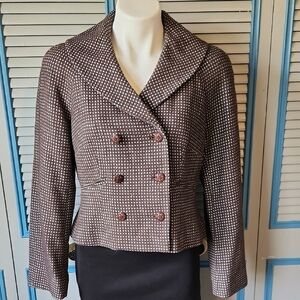 Vintage Liz Claiborne Brown Textured Double-Breasted Blazer